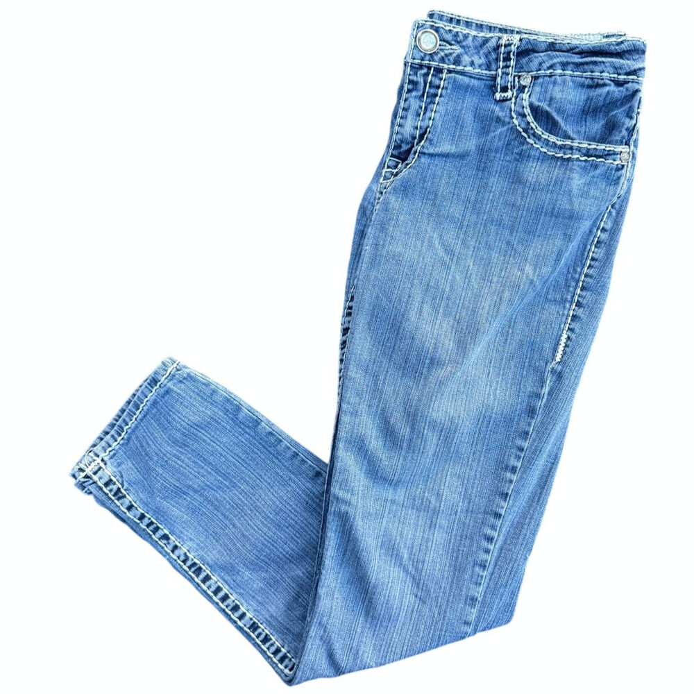 L.A. Idol Womens Size 15 Blue Bootcut Jeans Medium Wash Embroidered Pocket Y2K
